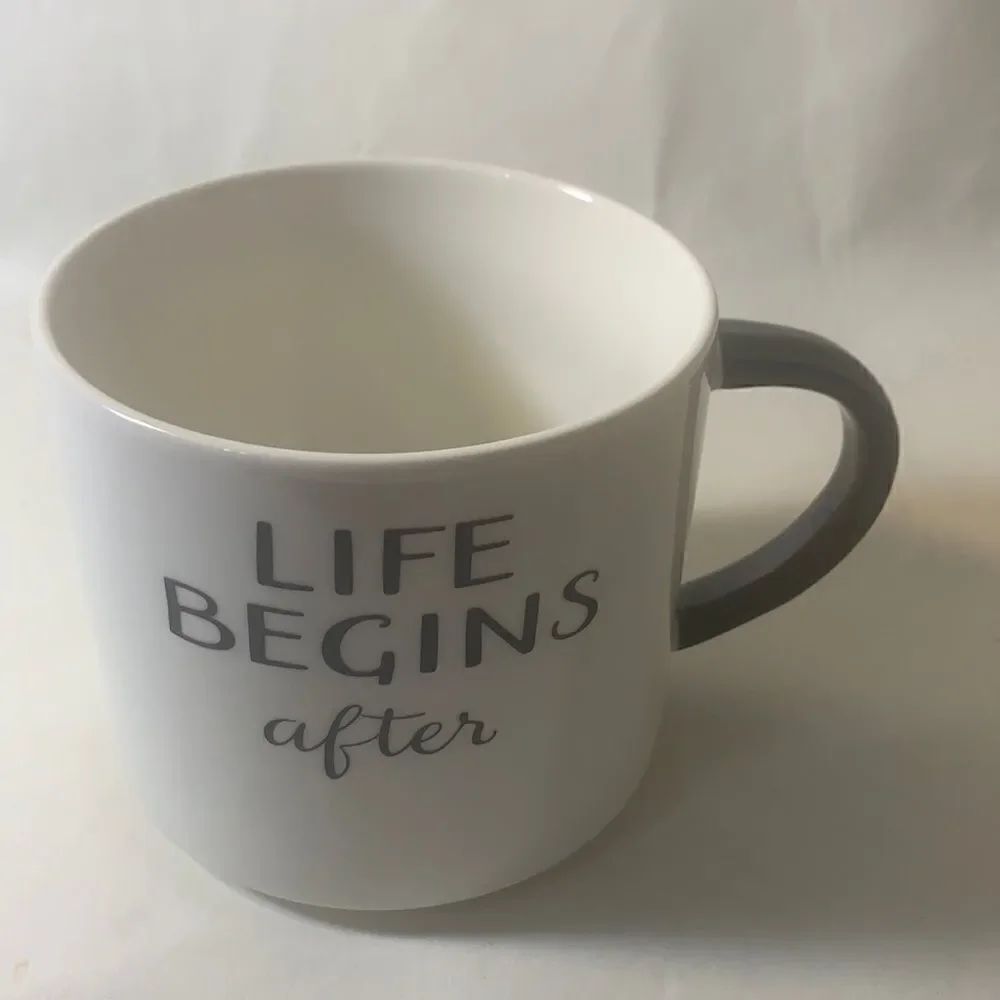 Porcelain Life Begins After COFFEE White Black EUC